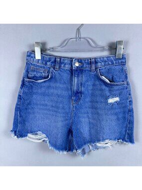 Primark Cares Cut Off Shorts High Rise 100% Cotton Womens Size 14-15YRS Blue